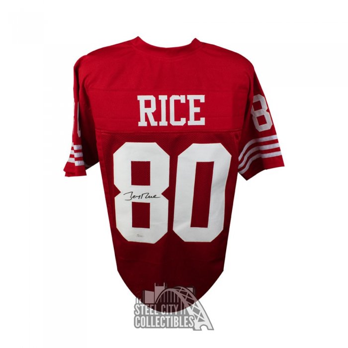 Custom shadowbox autographed Jerry Rice jersey and football