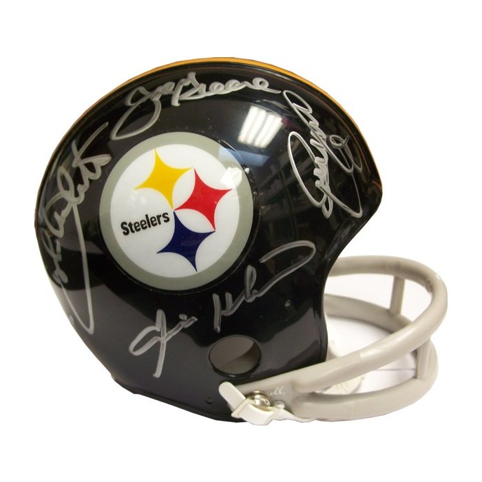 Steel Curtain Autographed Pittsburgh Steelers Throwback Mini Helmet - JSA &  GAI COA