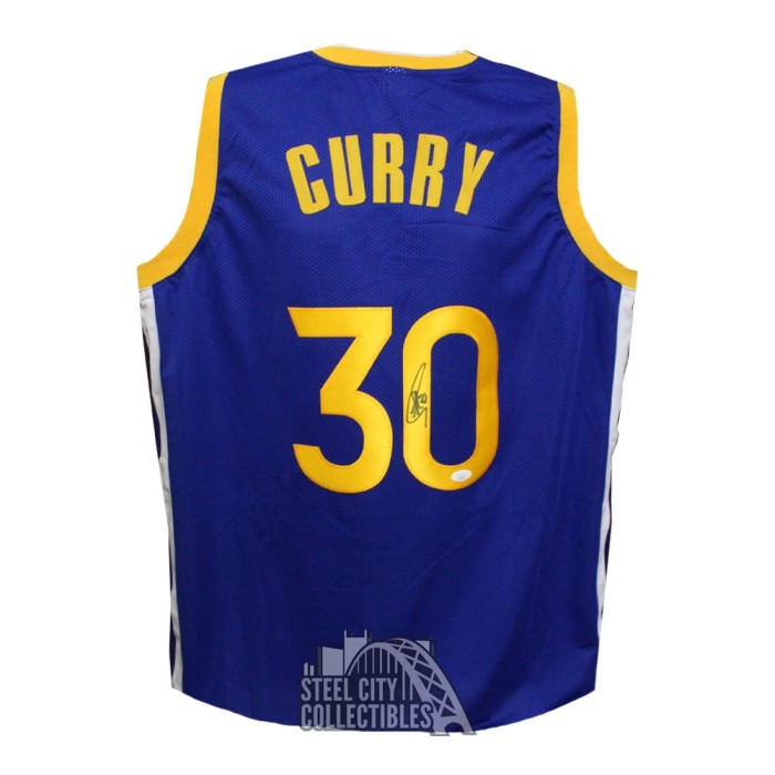 Steph Curry Autographed and Framed Blue Golden State Jersey JSA COA