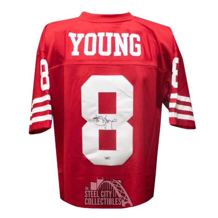 Steve Young San Francisco 49ers Autographed Red Replica Mitchell & Ness  Jersey with ''HOF 2005'' Inscription