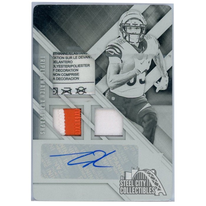 Tee Higgins 2020 Panini Xr Autograph Triple Patch Printing Plate Card 