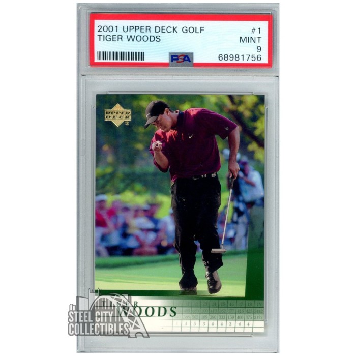 Tiger Woods 2001 Upper Deck Golf Rookie Card #1 PSA 9 MINT | Steel City ...