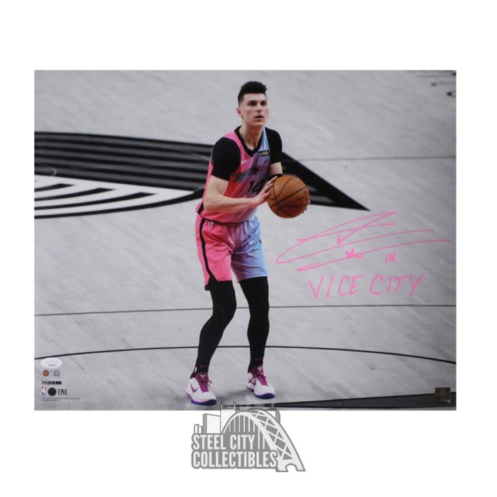 Autographed/Signed Tyler Herro Miami Blue Vice City Basketball