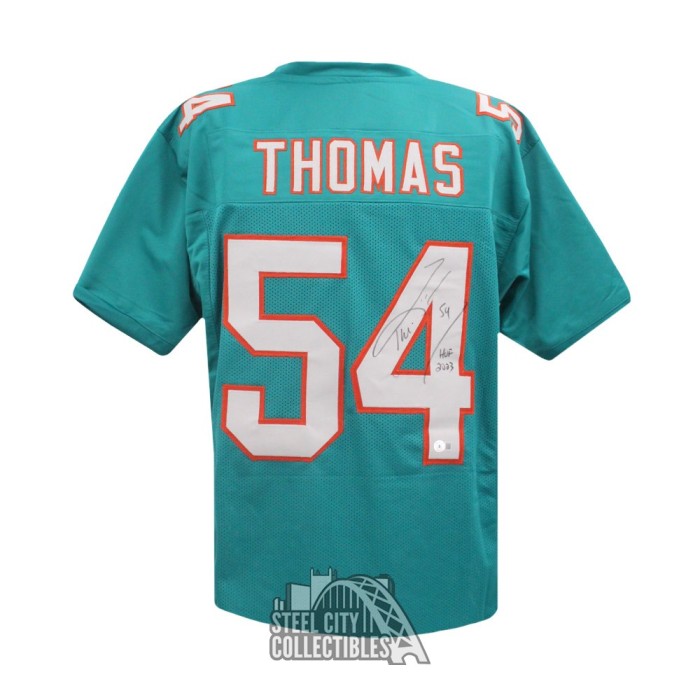 Zach Thomas Autographed Custom Teal Football Jersey JSA – Golden Autographs