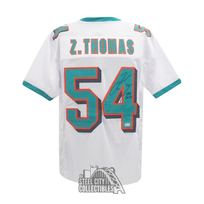 Golden Autographs Zach Thomas Autographed Custom Teal Football Jersey JSA