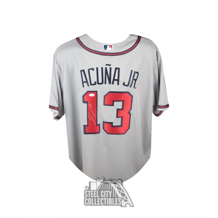 Ronald Acuna Jr Full Name Autographed Atlanta Braves Navy Nike Baseball  Jersey - JSA COA