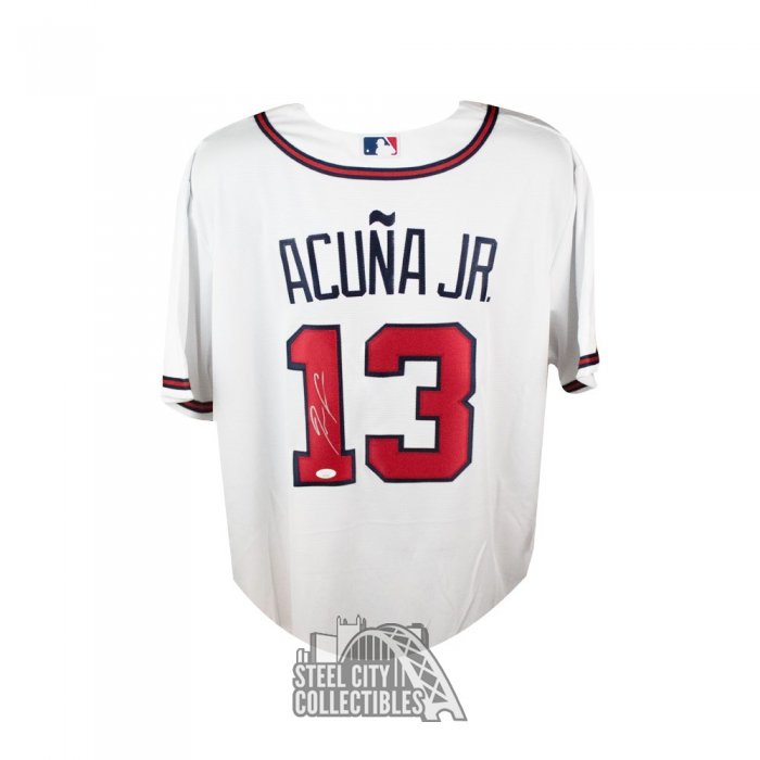 Autographed/Signed Ronald Acuna Jr. It's Over Majestic Atlanta Braves White  Baseball Jersey JSA COA - Hall of Fame Sports Memorabilia