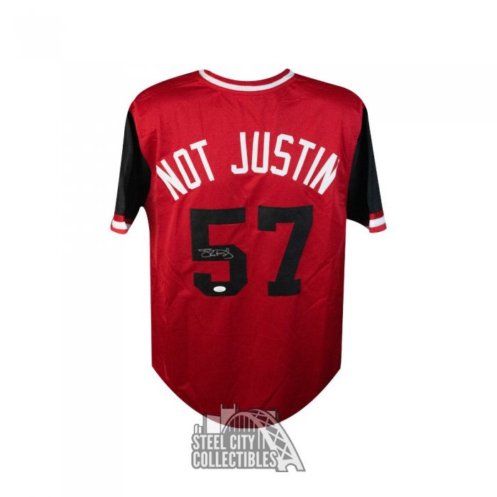 Shane Bieber Signed Not Justin Cleveland Red Baseball Jersey (JSA)