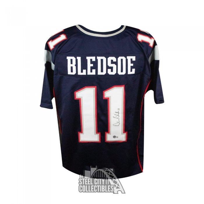 Patriots Quarterback DREW BLEDSOE Signed Custom Replica Blue Jersey AUTO BAS