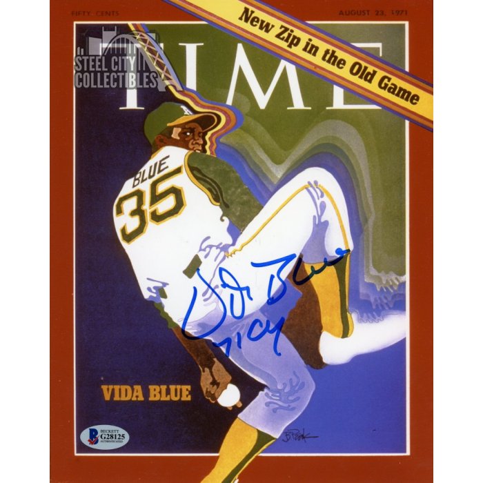 Vida Blue 71 CY Autographed Oakland Athletics 8x10 Photo (Green