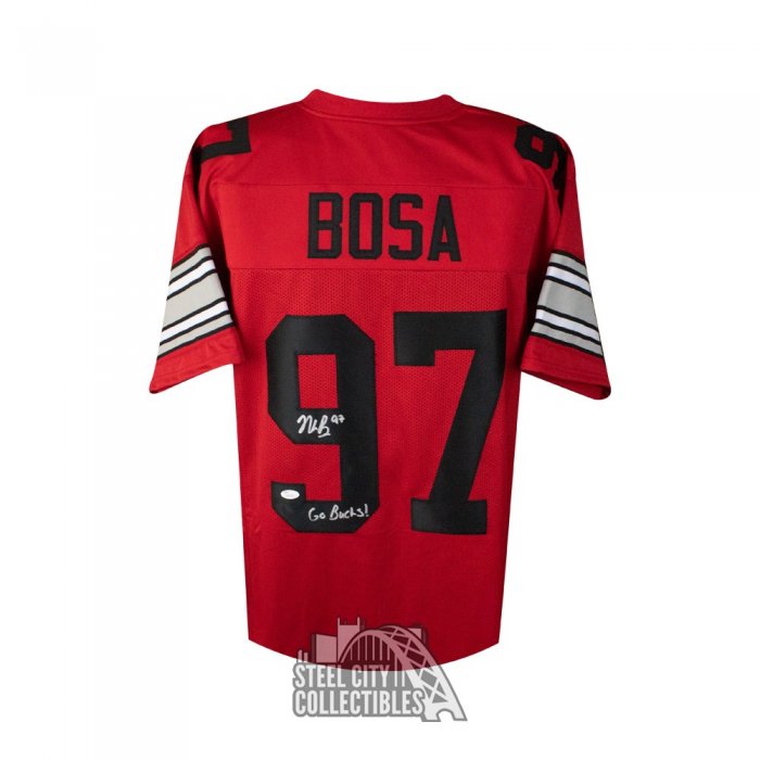 Nick Bosa Autographed Ohio State Custom White Football Jersey JSA