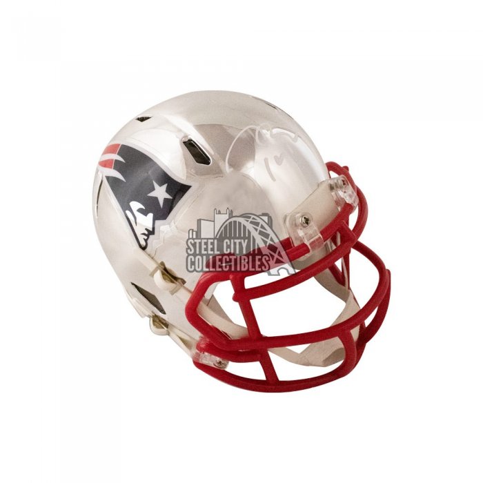 Tom Brady New England Patriots Autographed Riddell Speed Replica Helmet  (Signed in Blue Paint)