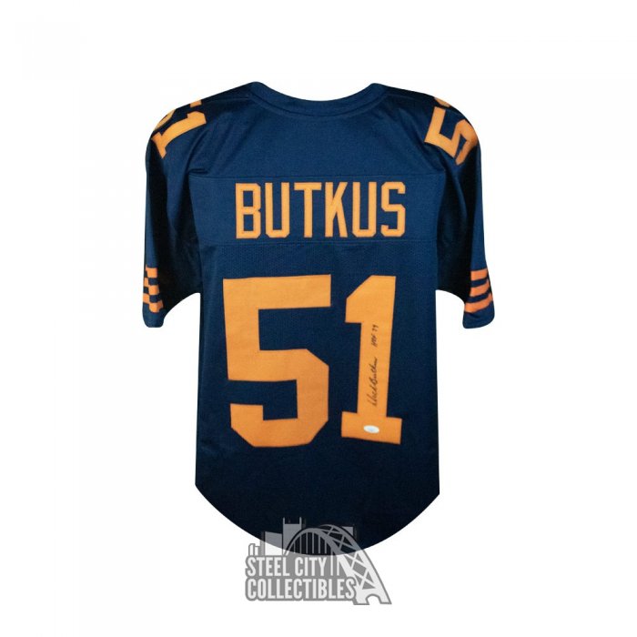 Dick Butkus HOF 79 Autographed Chicago White Custom Football Jersey - JSA  COA