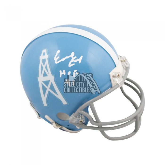 Warren Moon & Earl Campbell Signed Oilers Throwback Mini Helmet Inscribed  HOF 06 & HOF 91 (Beckett)