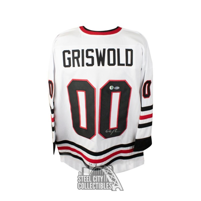 Griswold Blackhawks Jersey Signed by Chevy Chase Beckett Certified