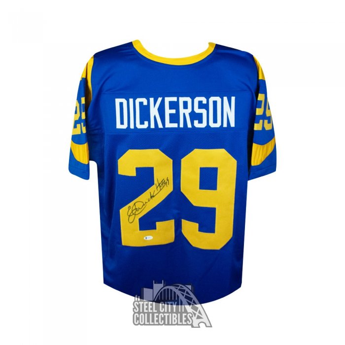 Eric Dickerson Autographed Los Angeles Rams White XL Jersey HOF BAS