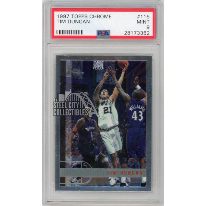 Tim Duncan 1997 98 Topps Chrome Basketball Rookie Card PSA 9 Steel   Duncan Topps A92229 