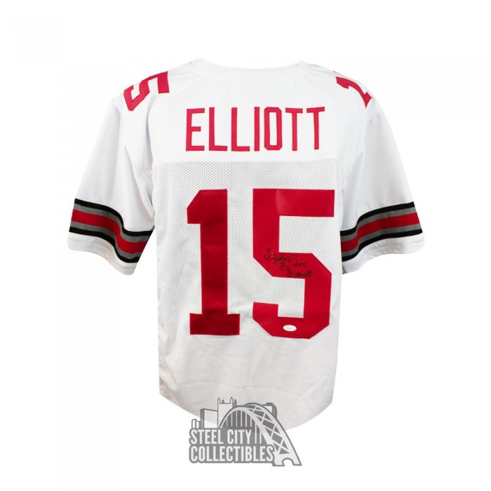 Ezekiel Elliott Autographed and Framed White Ohio State Jersey