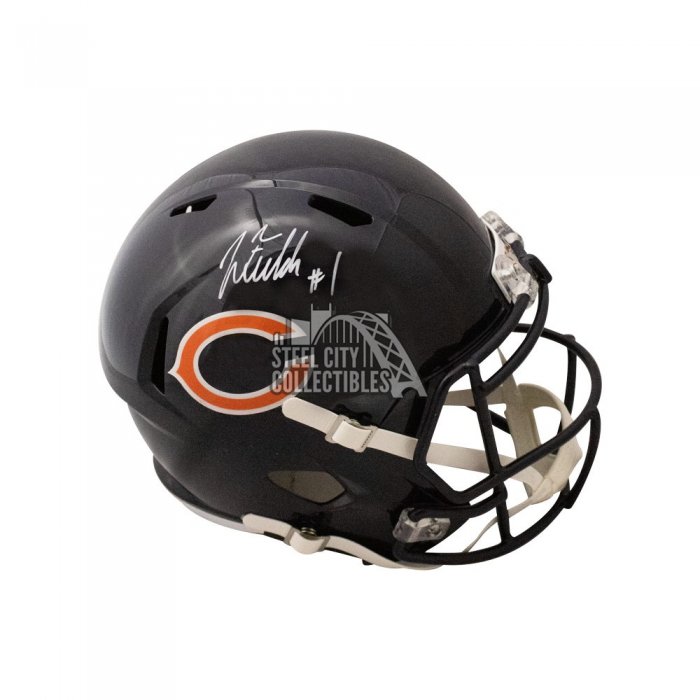 Justin Fields Signed Bears Alt. Orange Full Size Speed Helmet