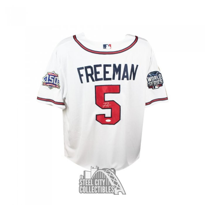 Atlanta Braves Freddie Freeman Signed Nike White Jersey World Series Patch  Size L