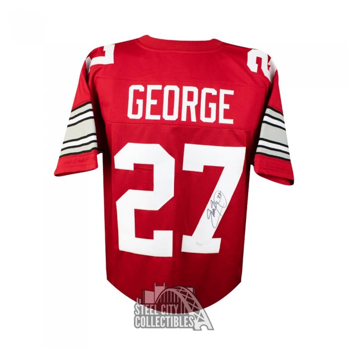 Eddie George Autographed and Framed Red Ohio State Buckeyes Jersey