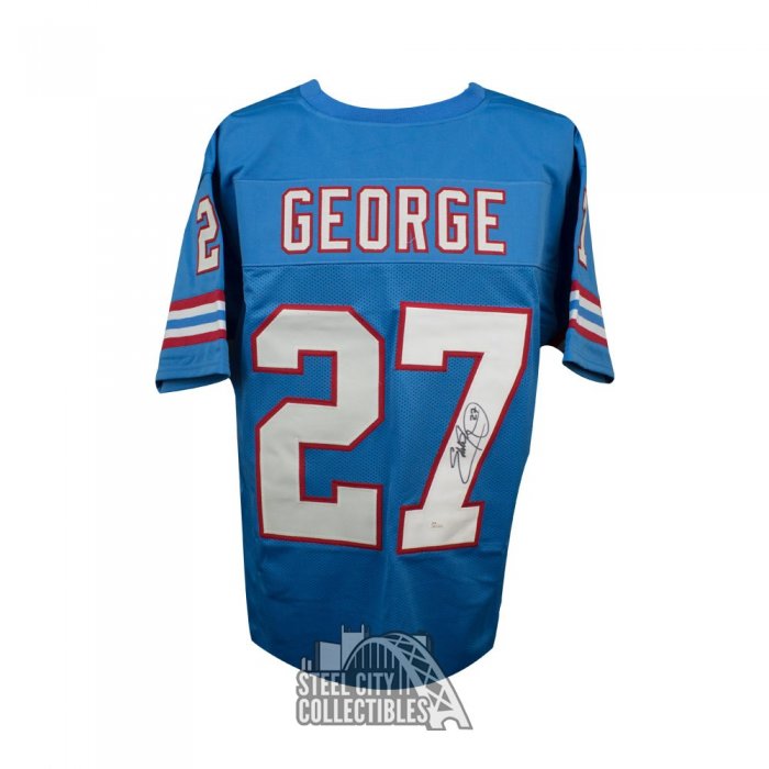 Eddie George Autographed Houston Custom Blue Football Jersey - BAS COA