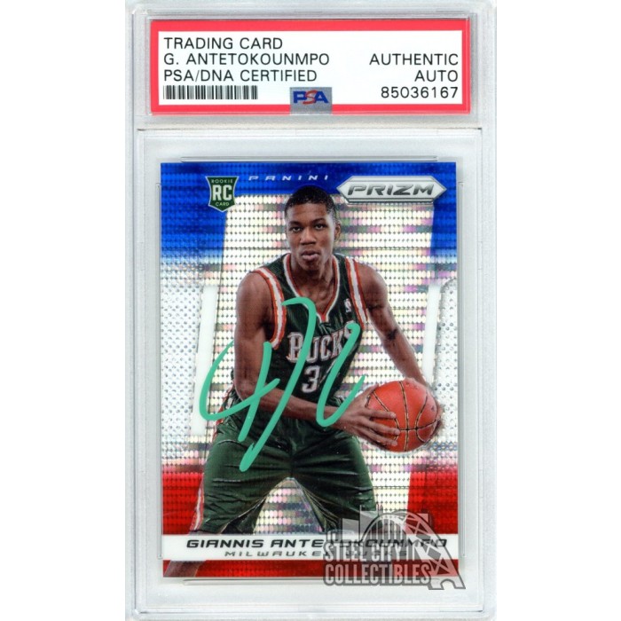 Giannis Antetokounmpo 2013-14 Panini Prizm Red White Blue Pulsar Autograph  Rookie Card #98 PSA/DNA (Green)