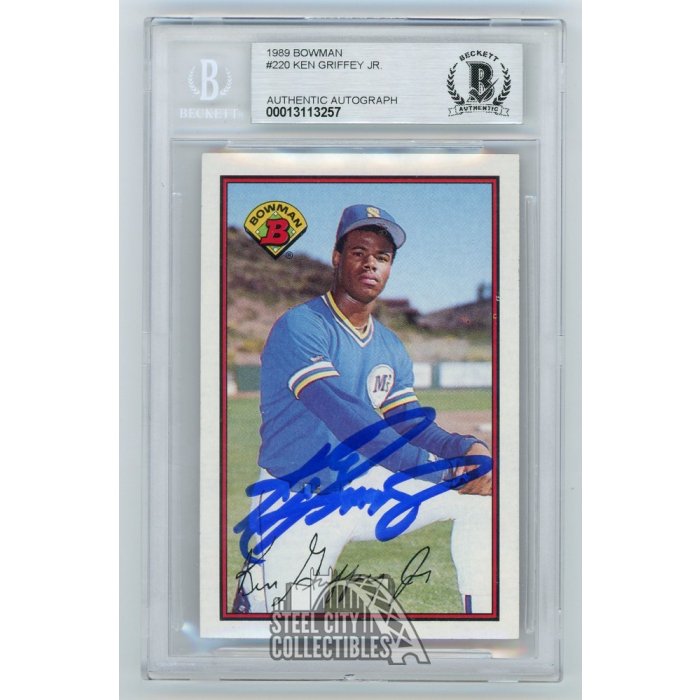 Ken Griffey Jr. Autographed 1989 Bowman Rookie Card #220 Seattle Marin — RSA