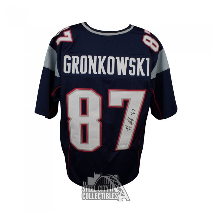 Rob Gronkowski Autographed New England Patriots Blue XL Jersey BAS