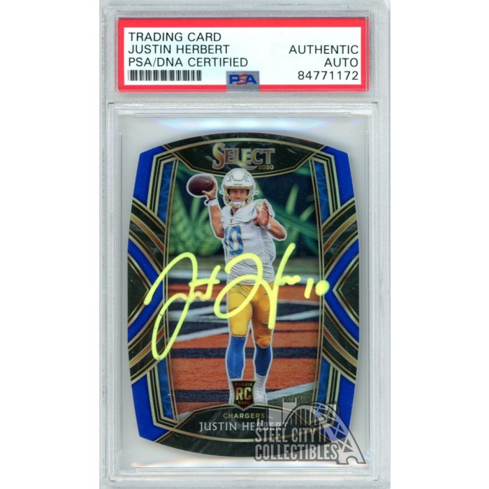 Justin Herbert 2020 Panini Select Blue Die Cut Autograph Rookie Card ...