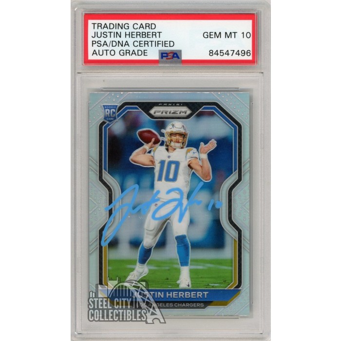 2020 PANINI CHRONICLES JUSTIN HERBERT #PB3 PRIZM BLACK-SILVER RC PSA 9 MINT  72028608 - AA Mint Cards