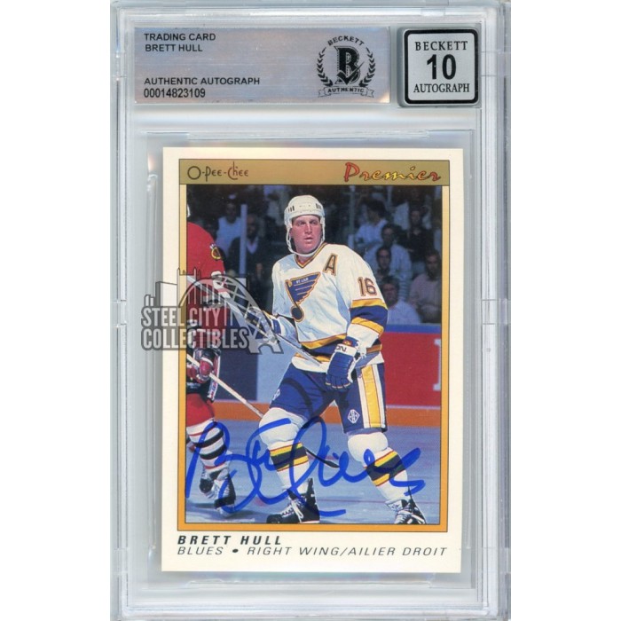 Brett Hull O Pee Chee Premier Autograph Card Bas Steel