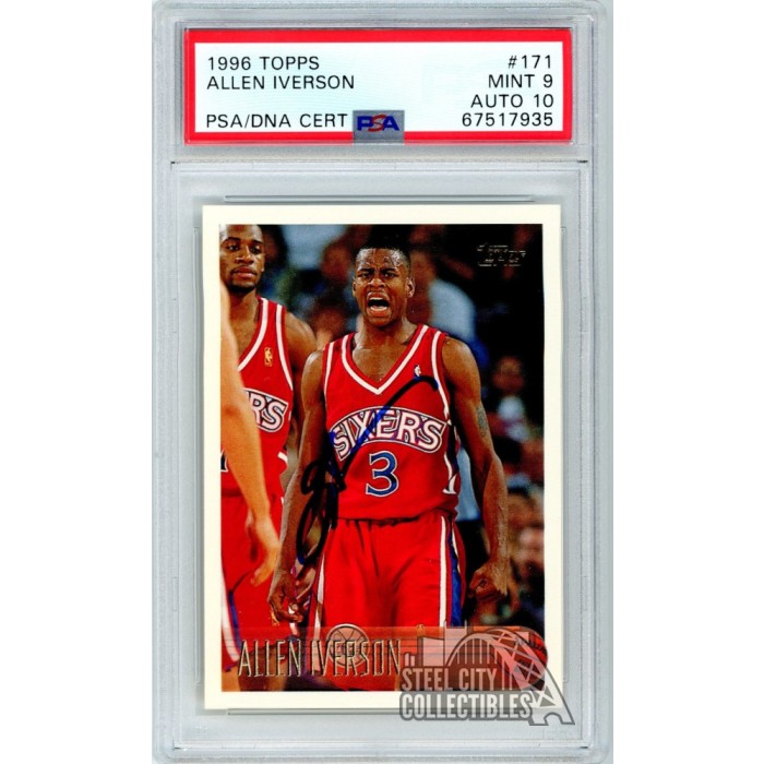 Allen Iverson 1996-97 Topps Autograph Rookie Card #171 PSA 9 PSA/DNA 10 ...