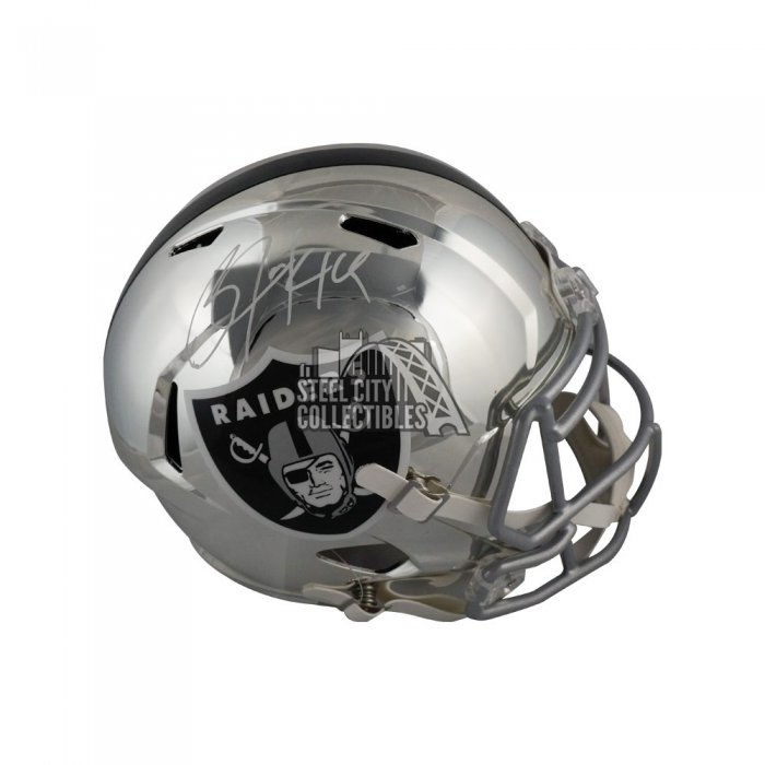 Bo Jackson Autographed Oakland Raiders Silver Full Size Speed Helmet  Beckett BAS Witness