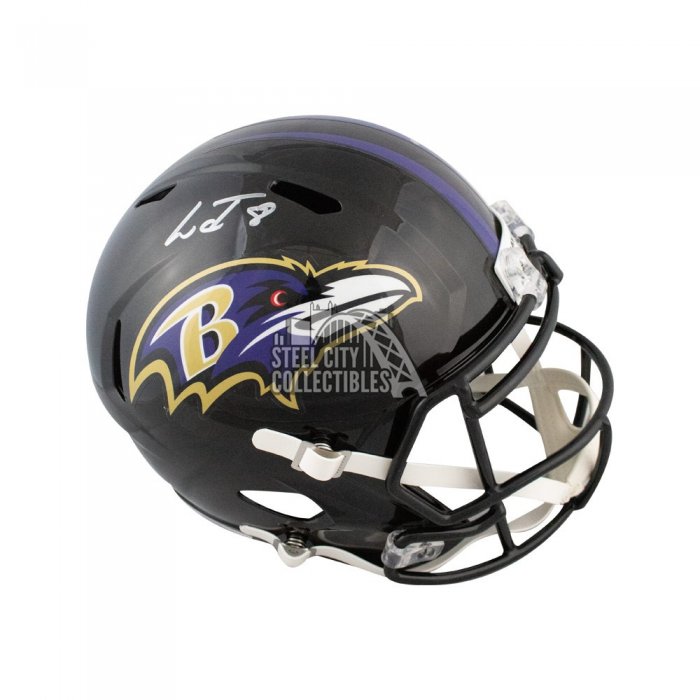 Lamar Jackson Signed White Ink Baltimore Ravens Speed Full-Size Replica  Football Helmet (JSA)