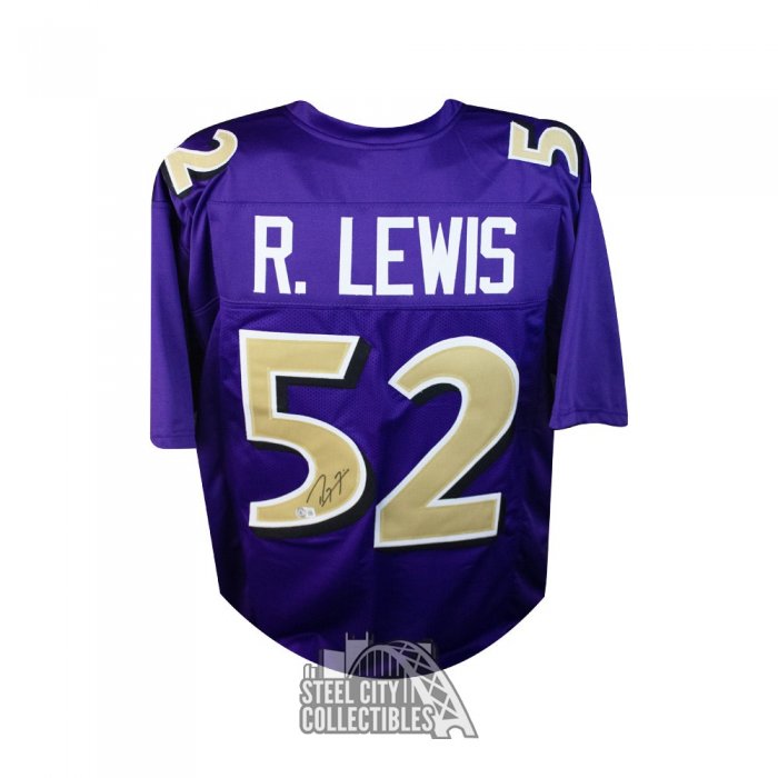 Ray Lewis Autographed Baltimore Custom Black Purple Collar Football Jersey  - BAS