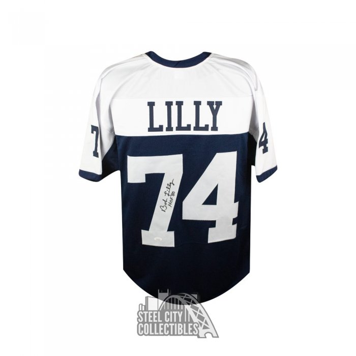 Autographed/Signed Bob Lilly HOF 80 Dallas White Football Jersey JSA COA