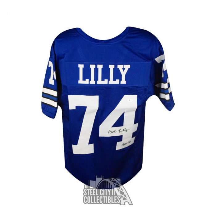 Bob Lilly Dallas Cowboys Autographed Blue Throwback Custom Football Jersey  w/HOF '80