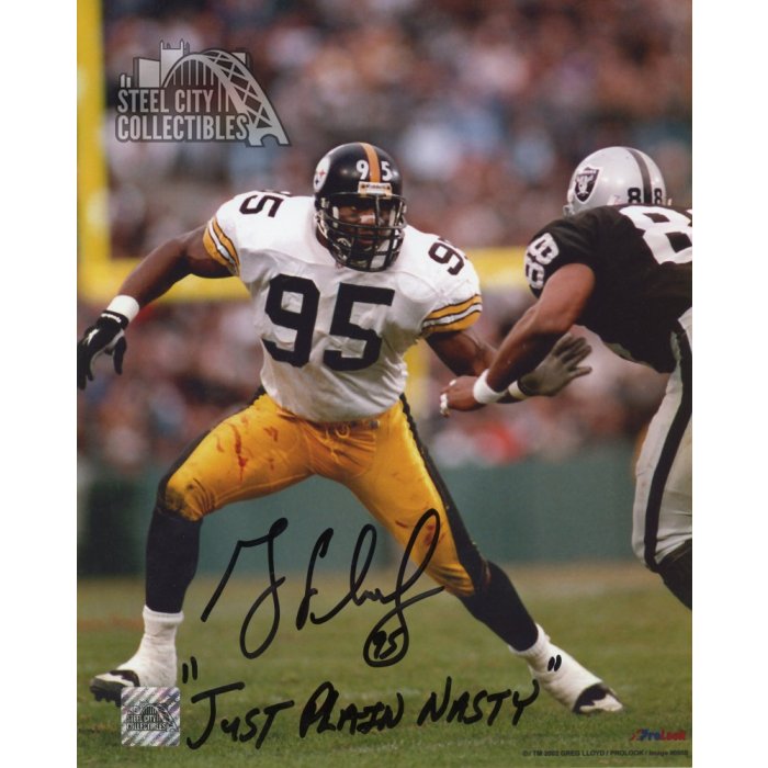 Greg Lloyd Signed Steelers White Jersey Close Up Action 8x10 Photo