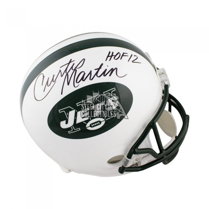 Curtis Martin Autographed Jets AMP Full-Size Football Helmet JSA COA (3  Inscrip)