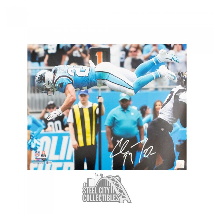 Christian McCaffrey Autographed Carolina Panthers Black Jersey 16x20 Photo  - BAS COA