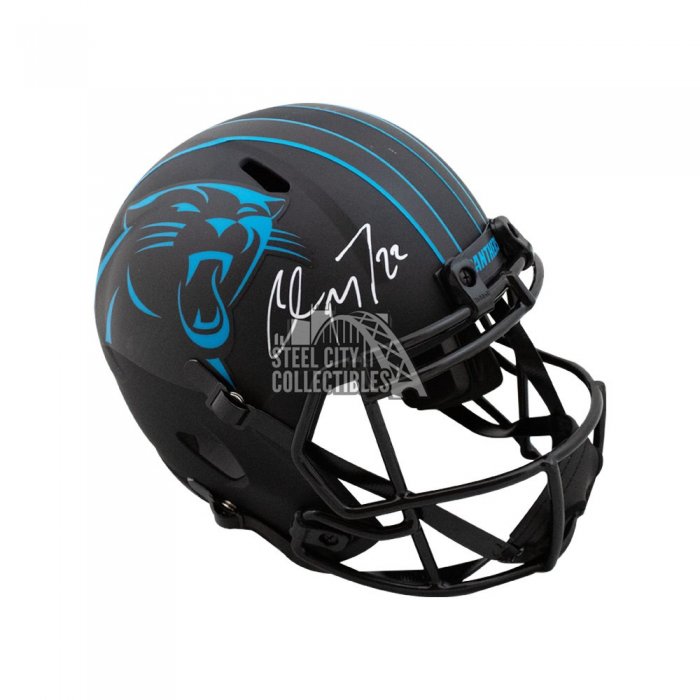 Christian McCaffrey Autographed Carolina Panthers Black Eclipse Full Size  Speed Helmet Beckett BAS