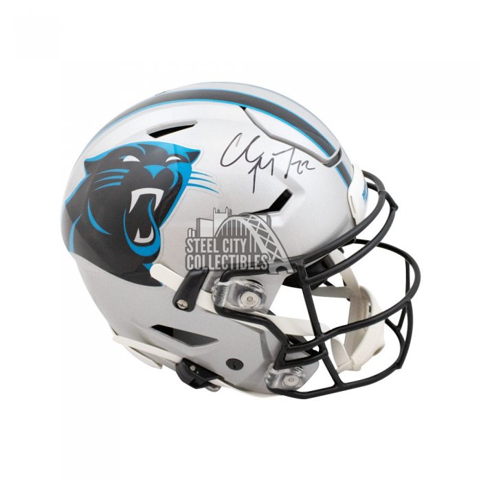 Shop Christian McCaffrey Carolina Panthers Signed Lunar Eclipse White Full  Size Replica Speed Helmet