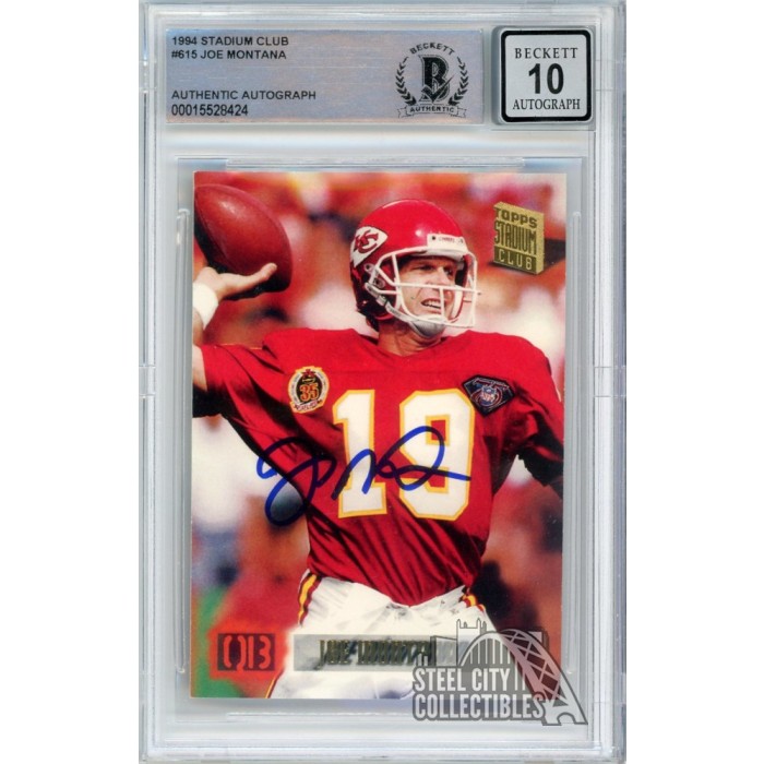 1994 Topps Stadium Club #615 Joe Montana Auto KC Chiefs BAS Autograph 10