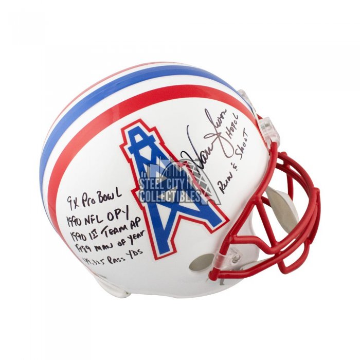 WARREN MOON AUTOGRAPHED HAND SIGNED HOUSTON OILERS MINI HELMET HOF 06 BAS