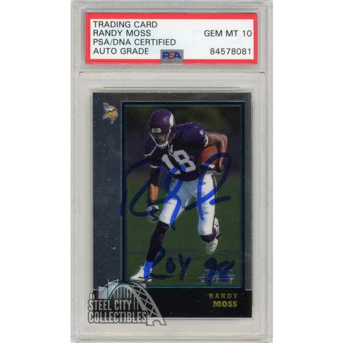 Randy Moss Signed 1998 Bowman Rookie Football Card #182 - Auto