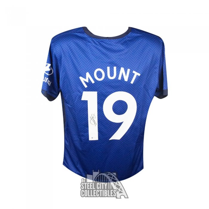 FRAMED Autographed/Signed MASON MOUNT 33x42 Chelsea FC Blue Jersey Bec –  Super Sports Center