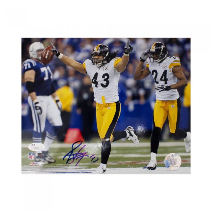 Troy Polamalu Signed Football Above Head 8X10 Photo