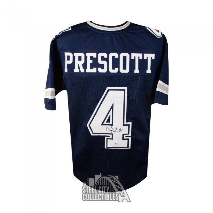 Dak Prescott Autographed Dallas Custom Blue Football Jersey - BAS COA ...