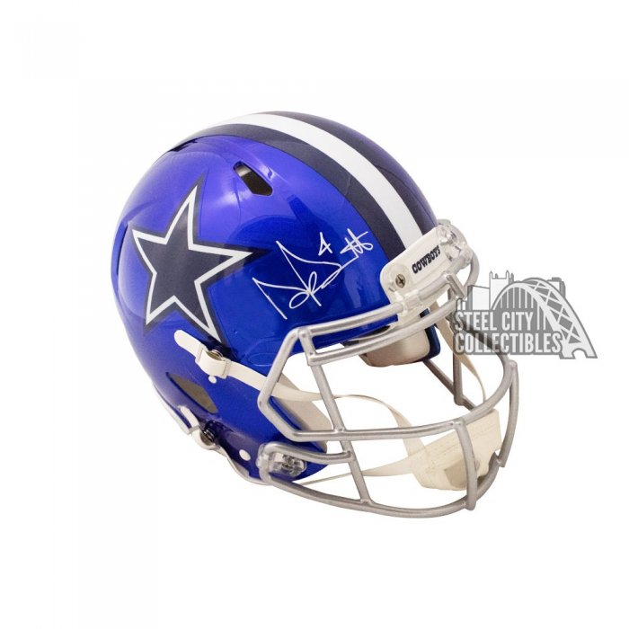 Dak Prescott Signed Dallas Cowboys Flat White Mini Helmet - (BAS